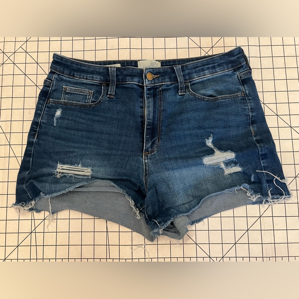 High rise midi jean shorts